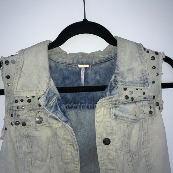 Free People Studded Blue Jean Vest - Picture 2 of 4
